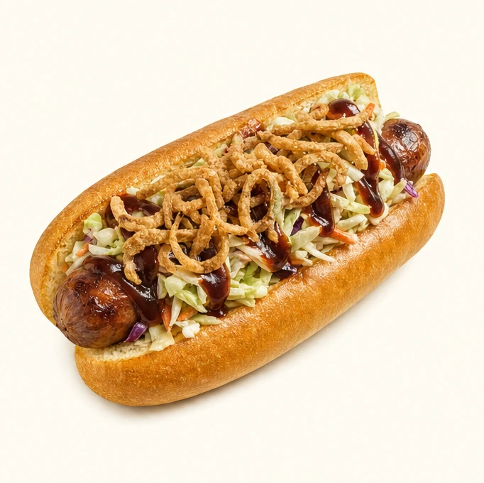 Blue Ridge BBQ with Smoky BBQ, Tangy slaw, Crispy onions