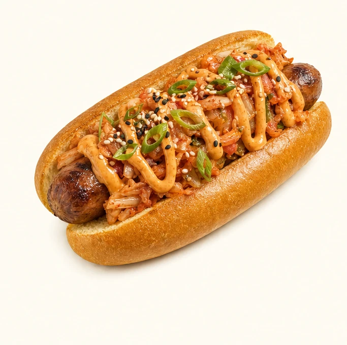 Kimchi Kick with Kimchi, Gochujang mayo, Scallions, Sesame